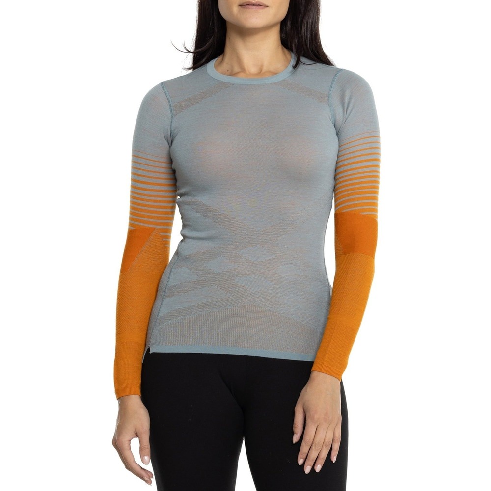 Smartwool Intraknit Merino 200 Base Layer Crew Thermal Top Size L Gray Orange